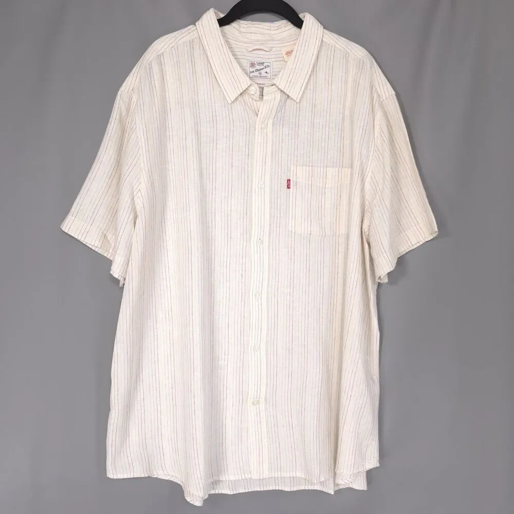 LEVIS New Men’s Shirt Standard XXL Sunset‎ Striped LINEN Blend Ivory 86624-0065